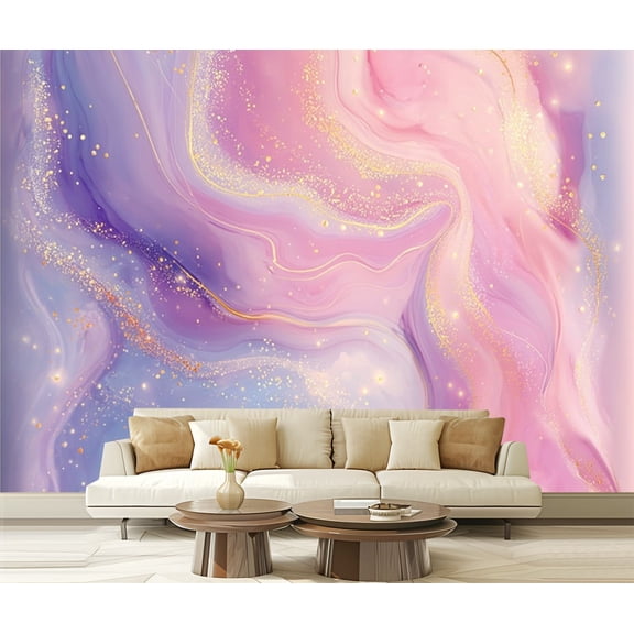 Peel and Stick Wallpaper Abstract Pastel Marble Swirl Gold Glitter Modern Art Wall Mural Decor Self Adhesive and Removable 69in x 98in