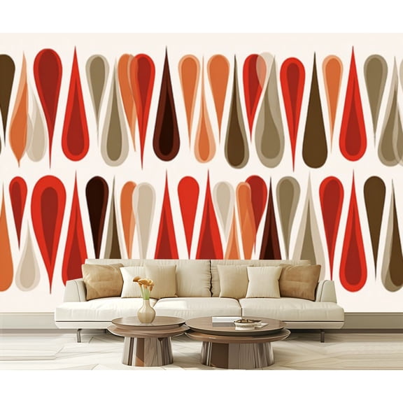 Peel and Stick Wallpaper Abstract Teardrop Warm Earth Tones Red Brown Orange Modern Art Wall Mural Decor Self Adhesive and Removable 69in x 98in