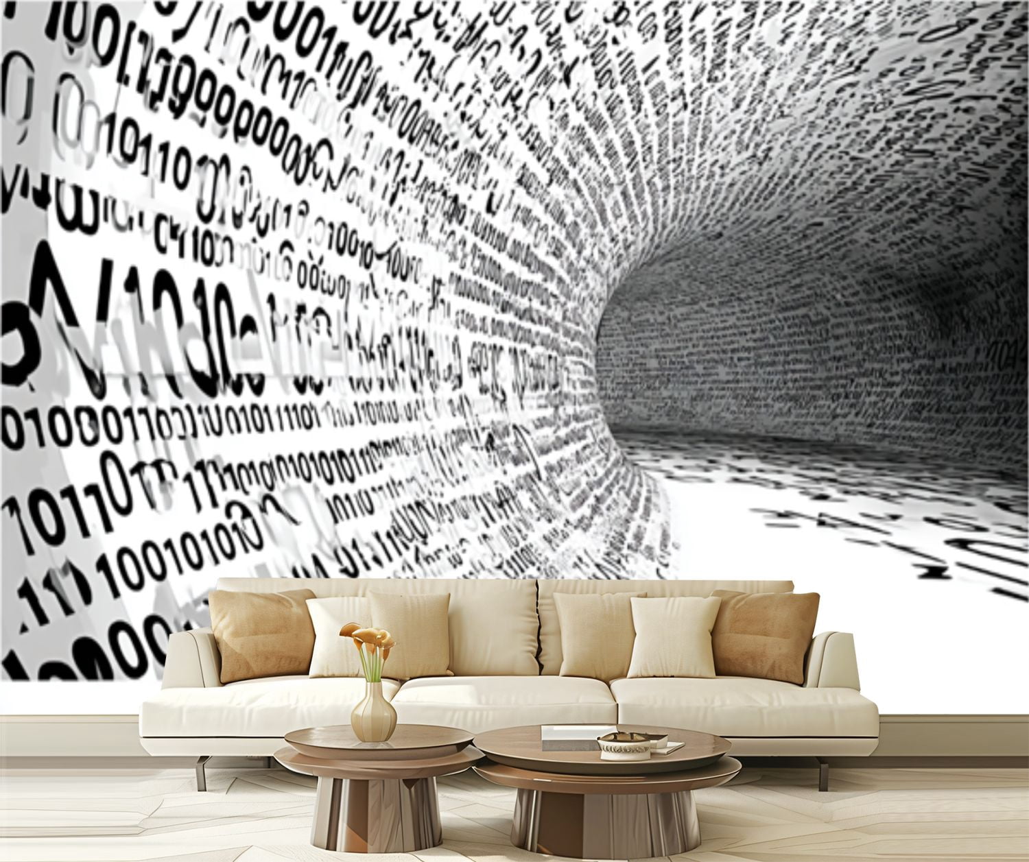 Mural Code Block Peel and Stick Wallpaper Abstract Tunnel Binary Code Black White Modern ...