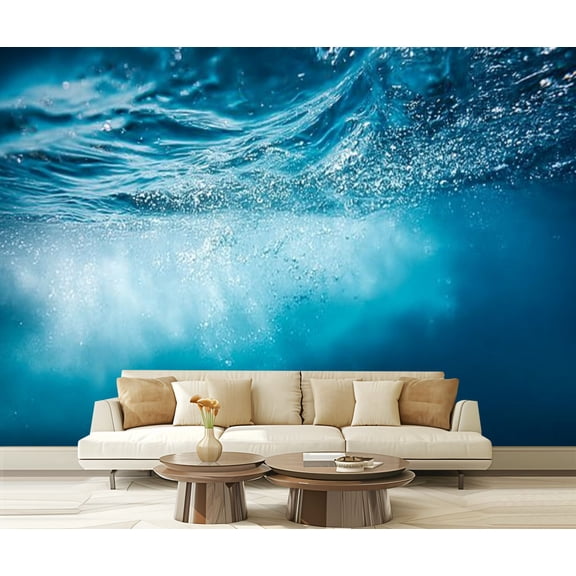 Peel and Stick Wallpaper Abstract blue Water sunbeams Modern Art Wall Mural Decor Self Adhesive and Removable 69in x 98in