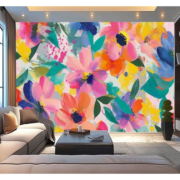 Peel and Stick Wallpaper Abstract flower blooming floral Grunge textured Modern Art Wall Mural Decor Self Adhesive and Removable 100in x 144in