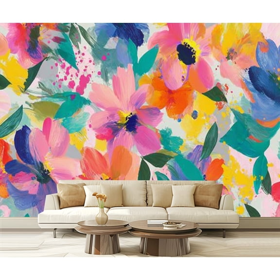 Peel and Stick Wallpaper Abstract flower blooming floral Grunge textured Modern Art Wall Mural Decor Self Adhesive and Removable 69in x 98in