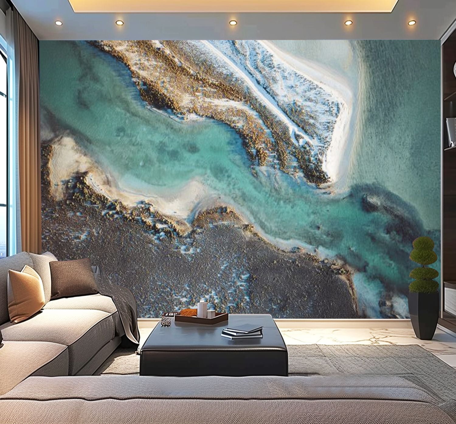 Peel and Stick Wallpaper Aerial abstract beautiful coastline Modern Art Wall Mural Decor Self Adhesive and Removable 100in x 144in