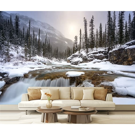 Peel and Stick Wallpaper Alberta Winter Scenic Kananaskis Modern Art Wall Mural Decor Self Adhesive and Removable 69in x 98in