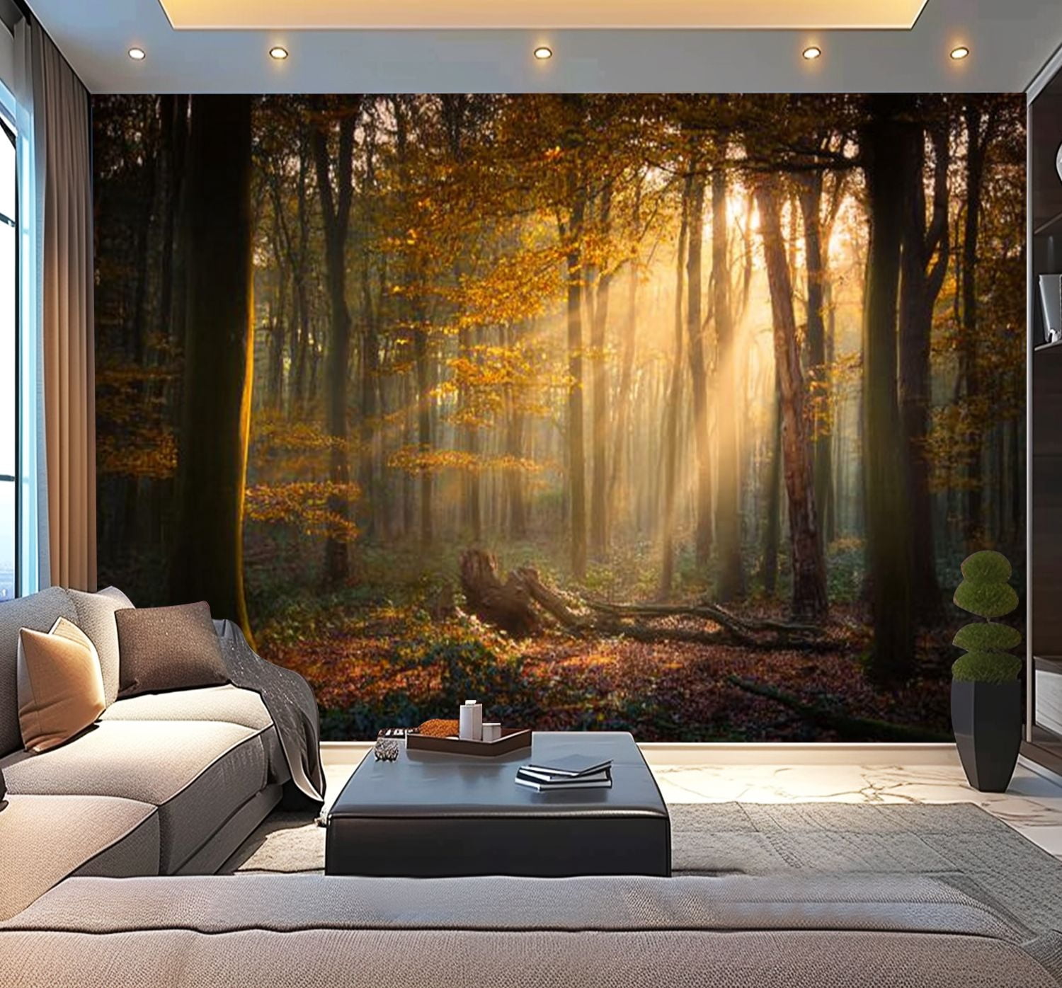 Peel and Stick Wallpaper Autumn sun shining forest Modern Art Wall Mural Decor Self Adhesive and Removable 100in x 144in