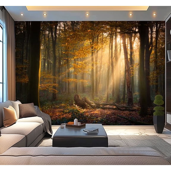 Peel and Stick Wallpaper Autumn sun shining forest Modern Art Wall Mural Decor Self Adhesive and Removable 100in x 144in