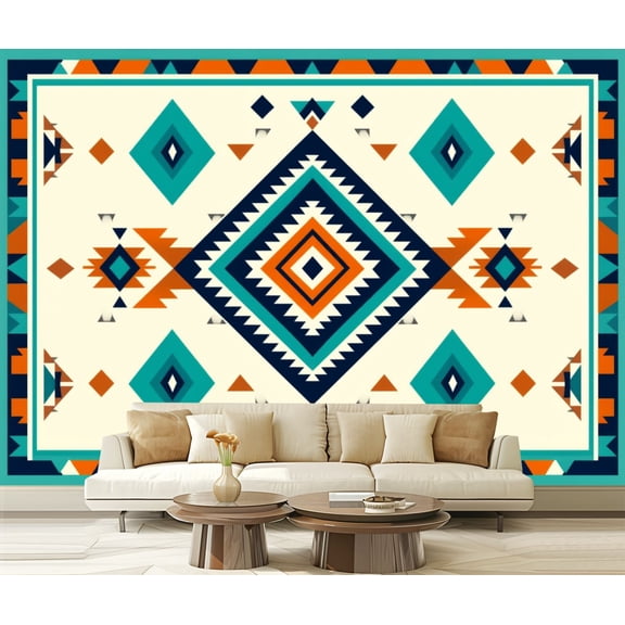 Peel and Stick Wallpaper Aztec seamless South western rug Modern Art Wall Mural Decor Self Adhesive and Removable 69in x 98in