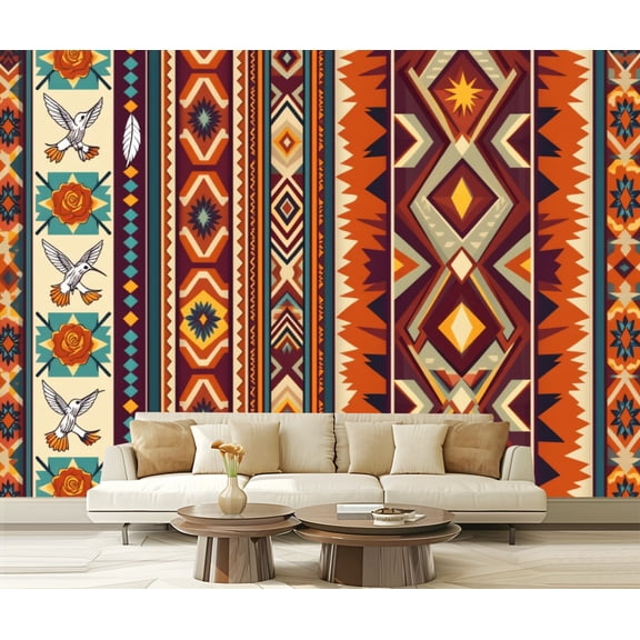 Peel and Stick Wallpaper Aztecs seamless hot color Modern Art Wall Mural Decor Self Adhesive and Removable 69in x 98in