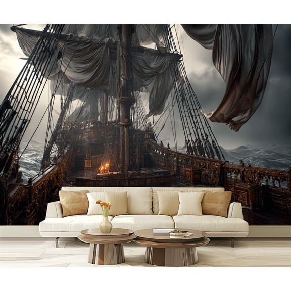 Peel and Stick Wallpaper Baroque Pirate Ship Canvas Velvet Sails Ambiance Modern Art Wall Mural Decor Self Adhesive and Removable 69in x 98in