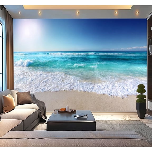 Peel and Stick Wallpaper Beach scene showing sand sea sky Modern Art Wall Mural Decor Self Adhesive and Removable 100in x 144in