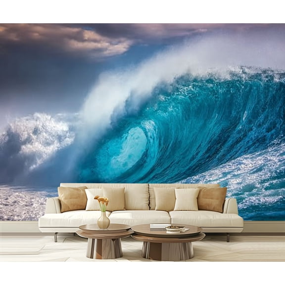 Peel and Stick Wallpaper Big wave breaking sunset Modern Art Wall Mural Decor Self Adhesive and Removable 69in x 98in