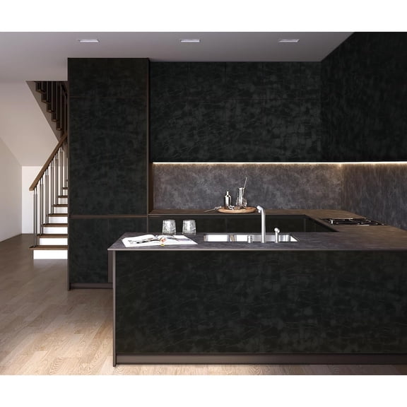 Peel and Stick Wallpaper Black Removable Wallpaper Modern Black Contact Paper Dark Thicken Self Adhesive Textured Wall Paper for Cabinets