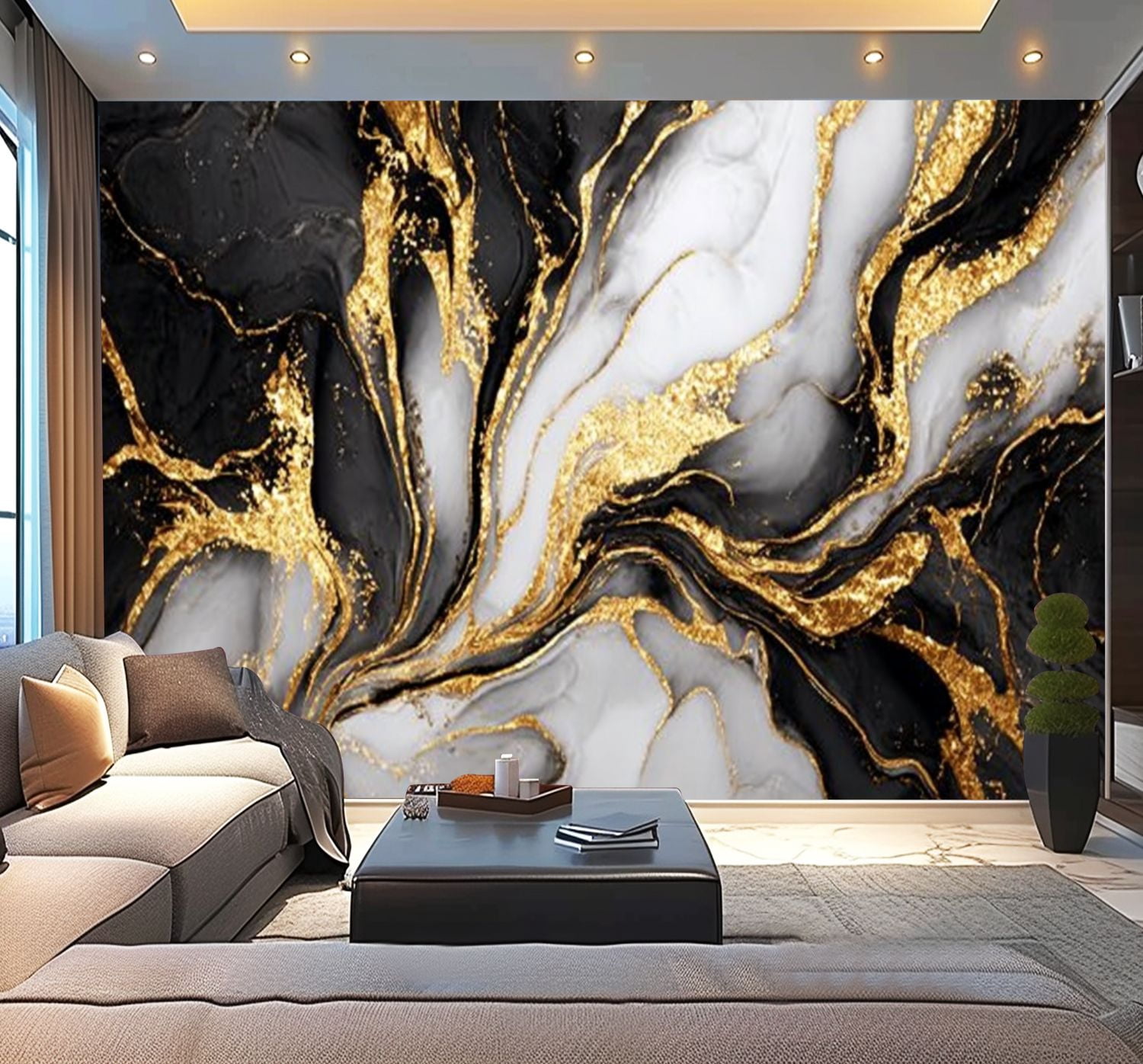 Peel and Stick Wallpaper Black gold marble texture Marbled Distorted Textured Modern Art Wall Mural Decor Self Adhesive and Removable 100in x 144in
