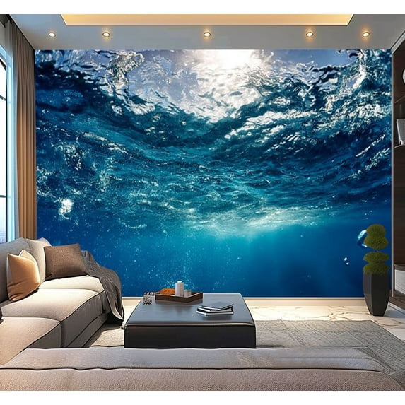 Peel and Stick Wallpaper Blue Sea Modern Art Wall Mural Decor Self Adhesive and Removable 100in x 144in