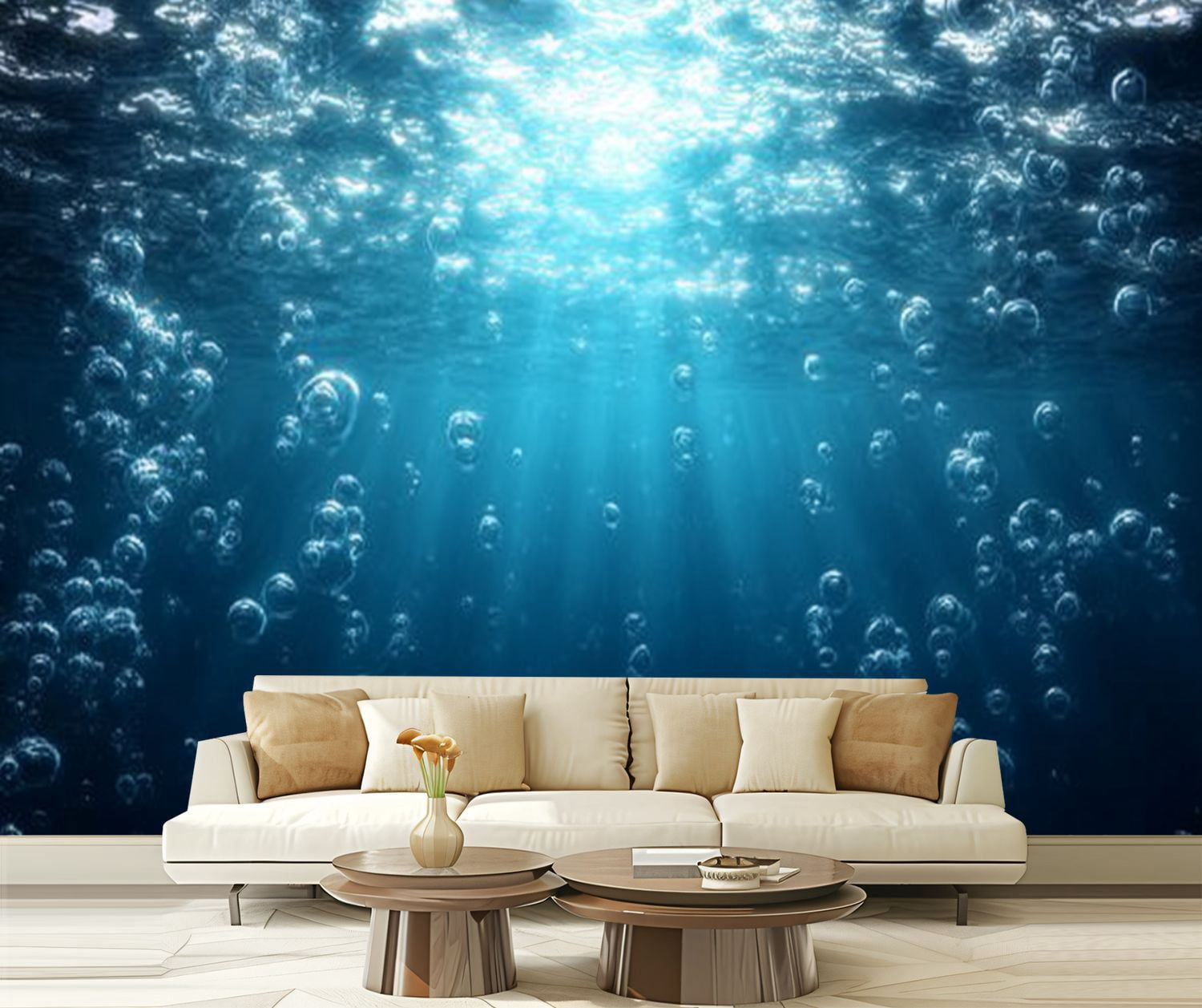 Peel and Stick Wallpaper Blue ocean waves from underwater bubbles Modern Art Wall Mural Decor Self Adhesive and Removable 69in x 98in
