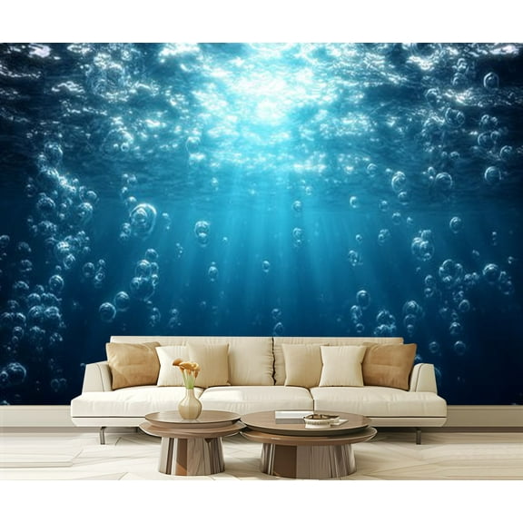 Peel and Stick Wallpaper Blue ocean waves from underwater bubbles Modern Art Wall Mural Decor Self Adhesive and Removable 69in x 98in