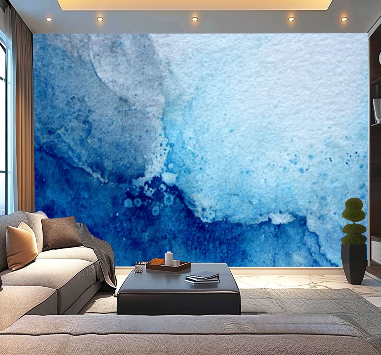 Peel and Stick Wallpaper Blue watercolor abstract ocean Modern Art Wall ...