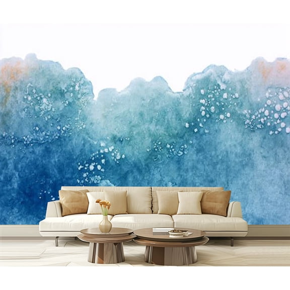 Peel and Stick Wallpaper Blue watercolor waves white Modern Art Wall Mural Decor Self Adhesive and Removable 69in x 98in