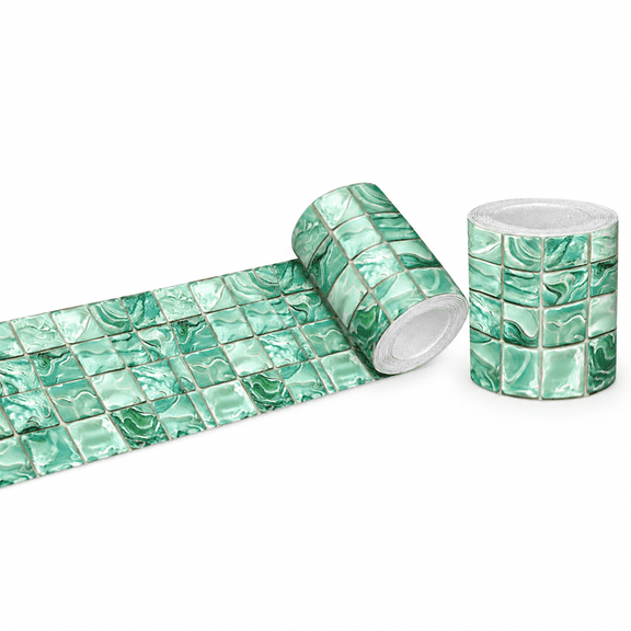 Peel and Stick Wallpaper Border 4x196in Green Mosaic Pattern
