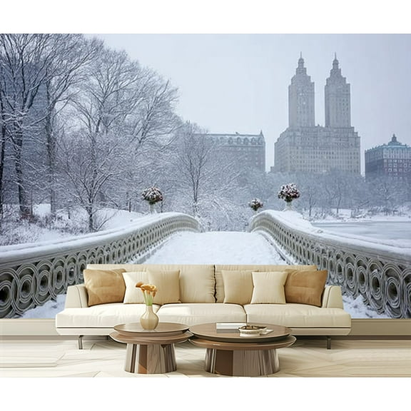 Peel and Stick Wallpaper Bow Bridge West Side Winter Modern Art Wall Mural Decor Self Adhesive and Removable 69in x 98in