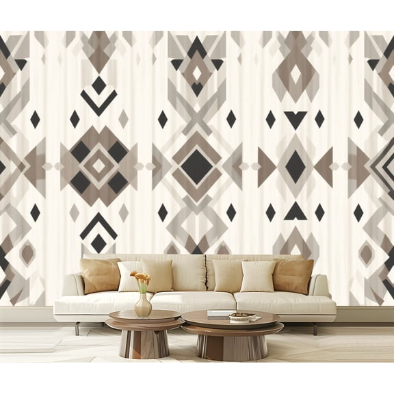 Peel and Stick Wallpaper Brown aztec beige Square shape Triangle Modern Art Wall Mural Decor Self Adhesive and Removable 69in x 98in