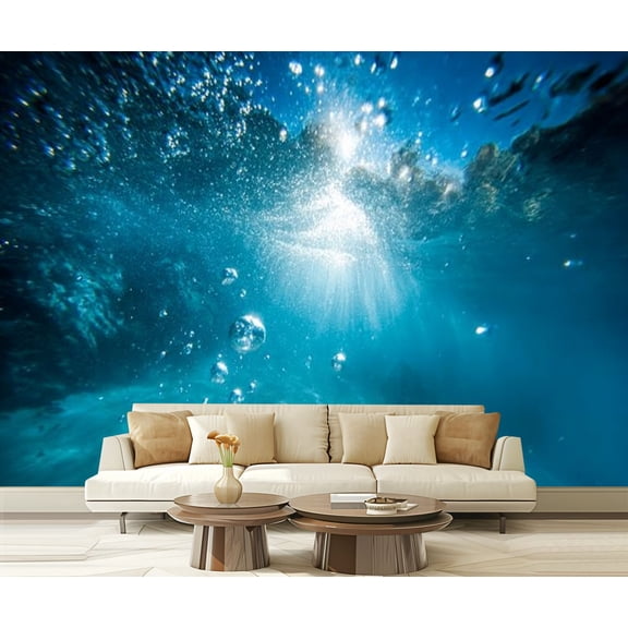 Peel and Stick Wallpaper Bublles sunburst clear turquoise water Modern Art Wall Mural Decor Self Adhesive and Removable 69in x 98in