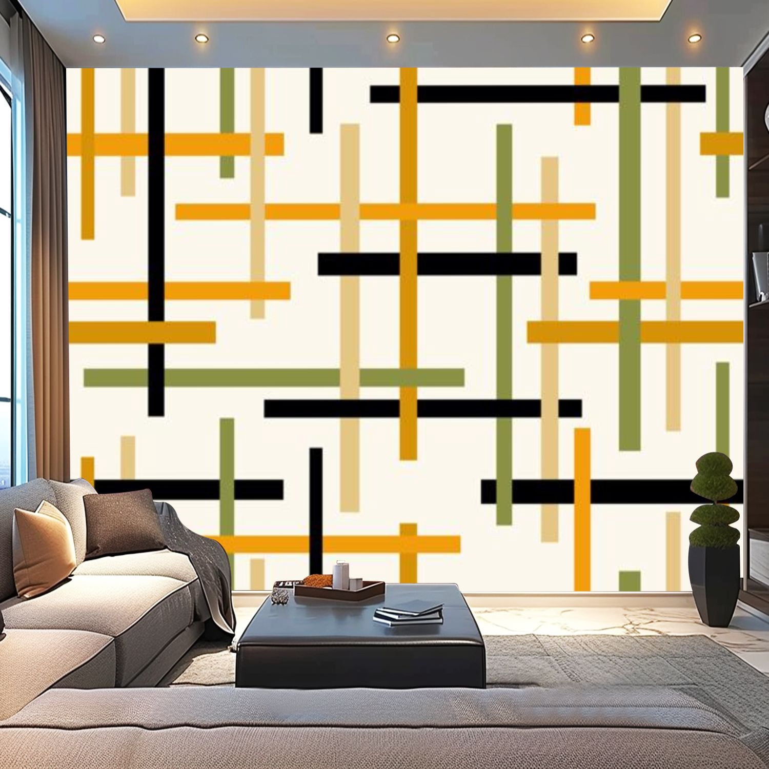 Peel and Stick Wallpaper Canvas Abstract geometric striped Modern Art ...