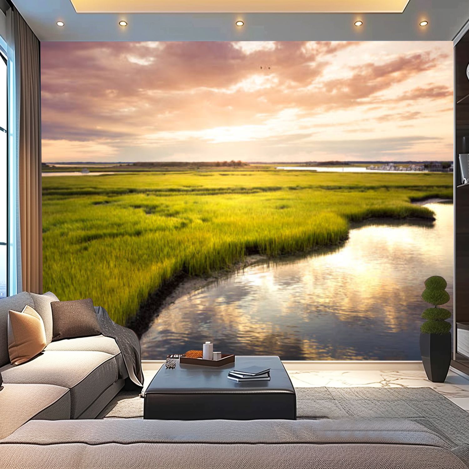 Peel and Stick Wallpaper Canvas Aerial view swamp sunrise Modern Art ...
