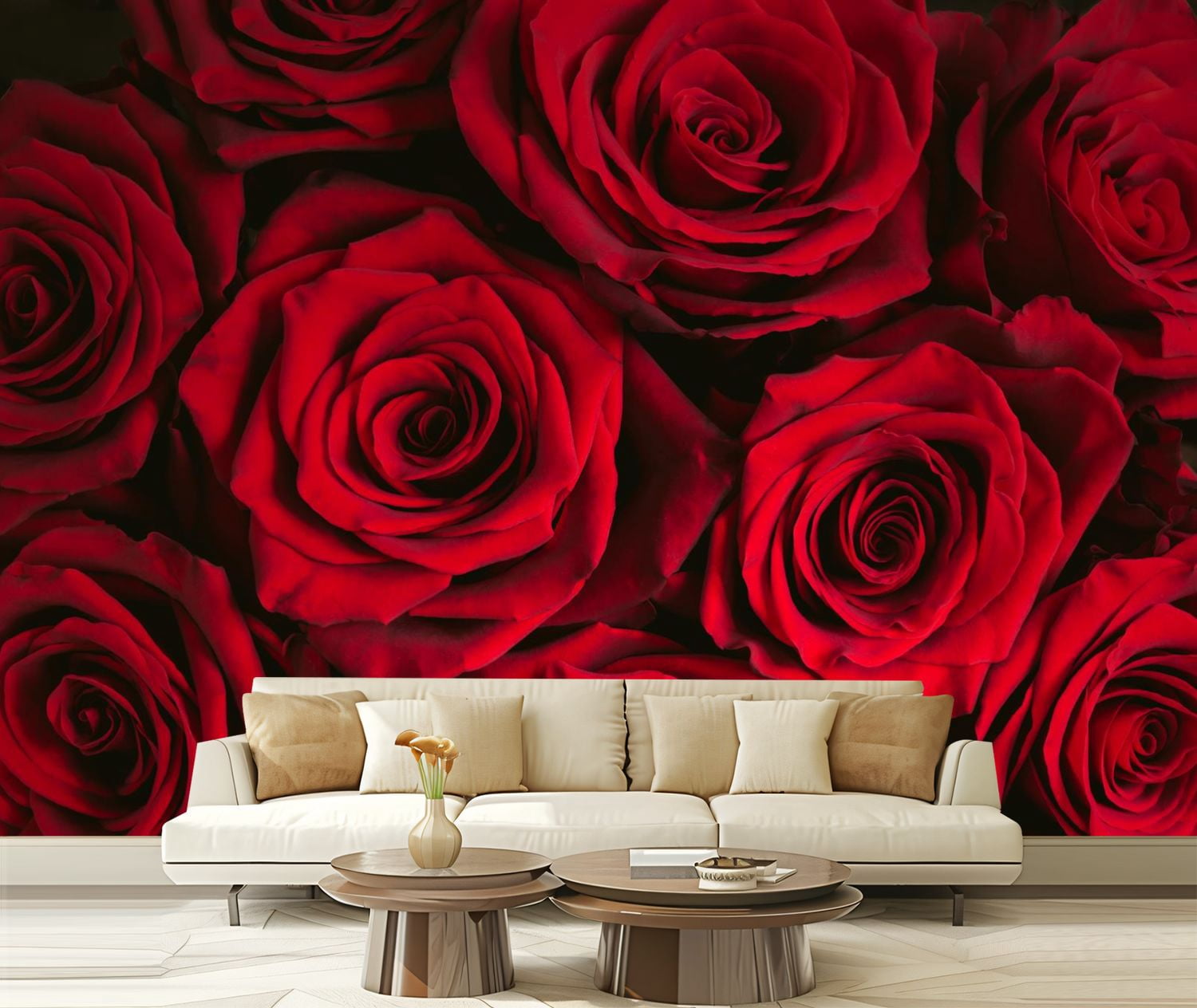 Peel and Stick Wallpaper Canvas Bouquet dark red roses Modern Art Wall ...