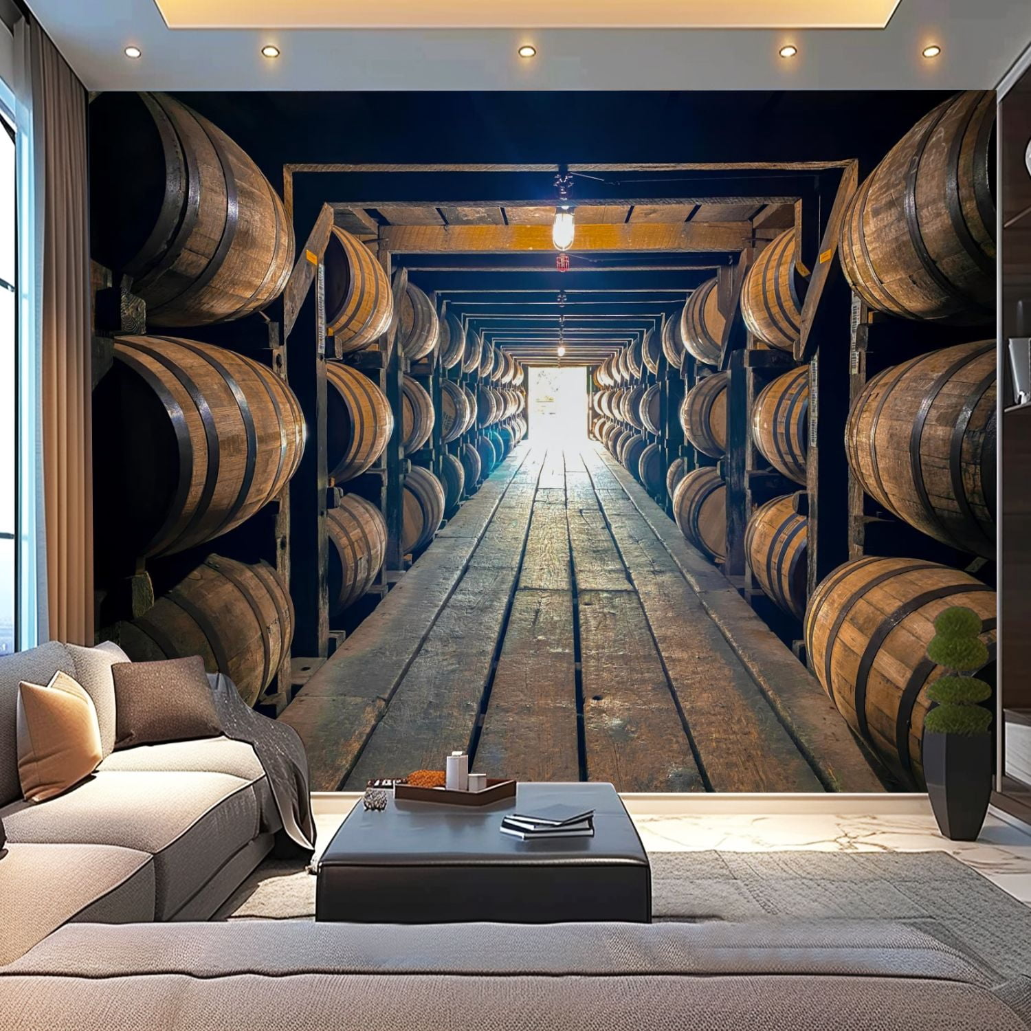 Peel and Stick Wallpaper Canvas Bourbon barrels aging rickhouse Modern ...
