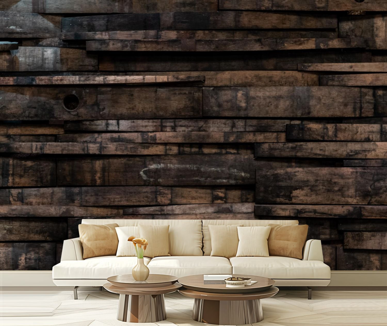Peel and Stick Wallpaper Canvas Close Up Bourbon Barrel Stave Wall ...