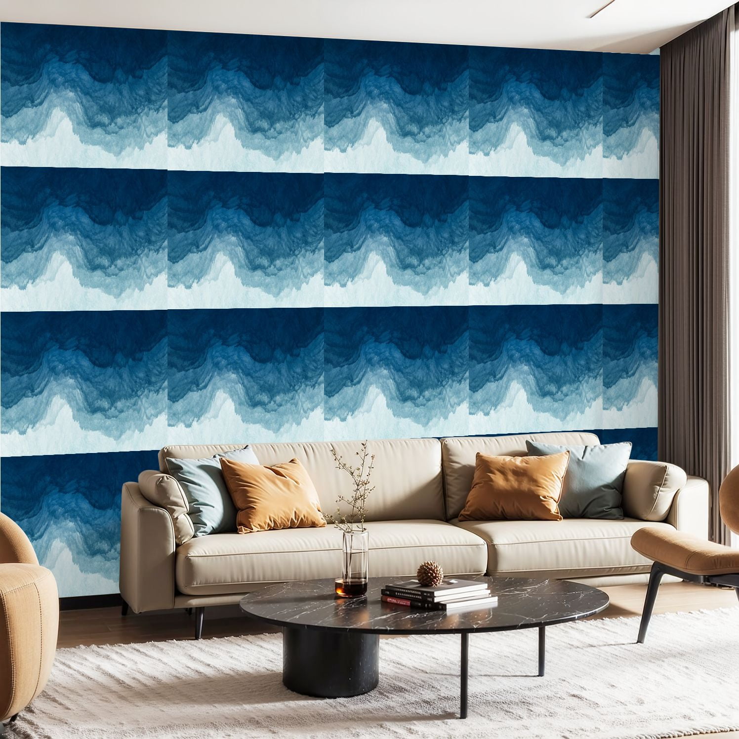Peel and Stick Wallpaper Canvas Contact Paper Abstract art blue paint ...