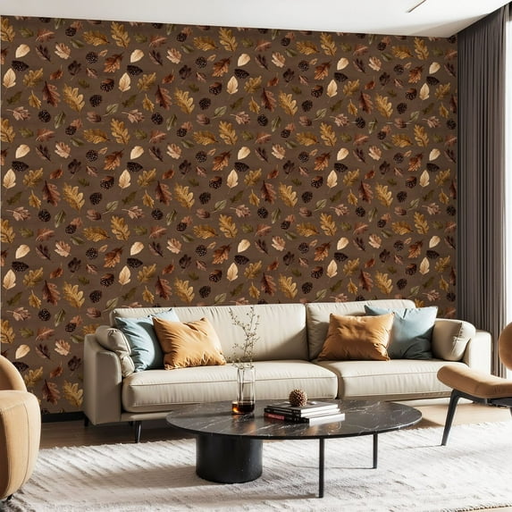 Peel and Stick Wallpaper Canvas Contact Paper Autumn pine cones maple yellowed oak leaves Ideal for fabric Self Adhesive and Removable 23.6in x 118in