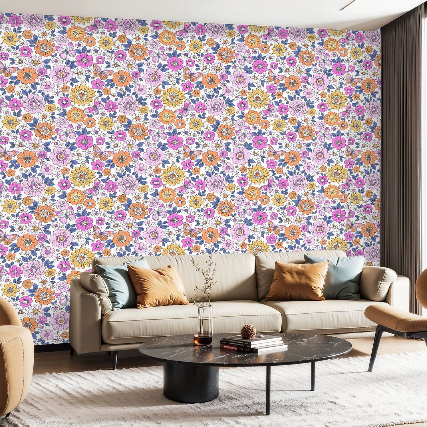 Peel and Stick Wallpaper Canvas Contact Paper Colorful 60s 70s style ...
