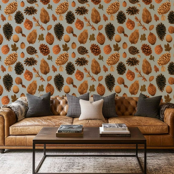 Peel and Stick Wallpaper Canvas Contact Paper Delightful Seamless Showcasing Acorns Pine Cones Creating Self Adhesive and Removable 17.7in x 118in
