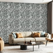 Peel and Stick Wallpaper Canvas Contact Paper Full Seamless Zebra Tiger Stripes Animal Skin Black White Self Adhesive and Removable 24in x 118in