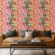 Peel and Stick Wallpaper Canvas Contact Paper Groovy contemporary psychedelic flowers animal leopard Self Adhesive and Removable 17in x 118in