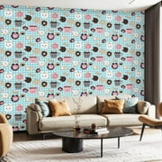 Peel and Stick Wallpaper Canvas Contact Paper Kawaii Cat Cafe Themed Seamless Self Adhesive and Removable 24in x 118in