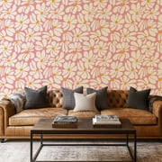 Peel and Stick Wallpaper Canvas Contact Paper Retro groovy flower power Vintage 1970s floral seamless Hippie Self Adhesive and Removable 17in x 118in
