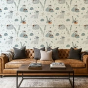 Peel and Stick Wallpaper Canvas Contact Paper Seamless cute baby animals bear bird nest wolf arctic fox Self Adhesive and Removable 17in x 118in