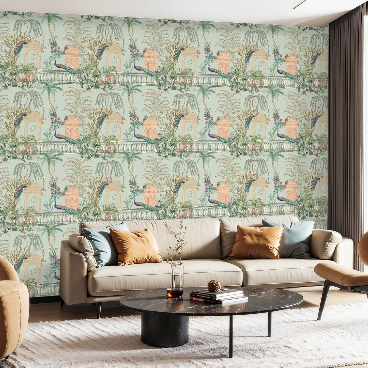 Peel and Stick Wallpaper Canvas Contact Paper Traditional Mughal garden ...