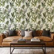 Peel and Stick Wallpaper Canvas Contact Paper Tropical vintage animals toucan palm trees banana tree floral Self Adhesive and Removable 17in x 118in