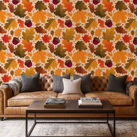 Peel and Stick Wallpaper Canvas Contact Paper autumn beautiful season Foliage Pumpkins Acorns pine cones Self Adhesive and Removable 17.7in x 118in