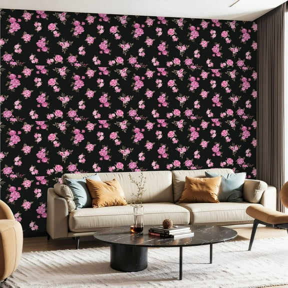 Peel and Stick Wallpaper Canvas Contact Paper beautifull rose flower leaves black floral design Self Adhesive and Removable 24in x 118in