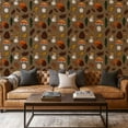 thumbnail image 1 of Peel and Stick Wallpaper Canvas Contact Paper featuring hand drawn autumnal elements brown mushrooms pine Self Adhesive and Removable 17.7in x 118in, 1 of 8
