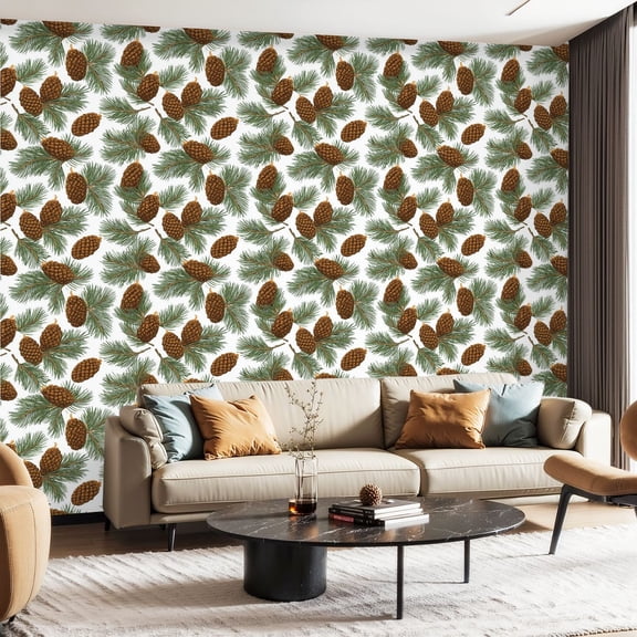 Peel and Stick Wallpaper Canvas Contact Paper pine cones twigs needles drawing Self Adhesive and Removable 23.6in x 118in