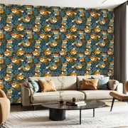 Peel and Stick Wallpaper Canvas Contact Paper seamless cute winter forest animal fox Christmas berry foxes Self Adhesive and Removable 24in x 118in