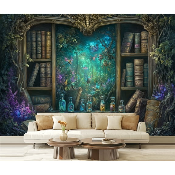 Peel and Stick Wallpaper Canvas Enchanting Witch s Mirror Alternate Reality Magic Modern Art Wall Mural Decor Self Adhesive and Removable 69in x 98in