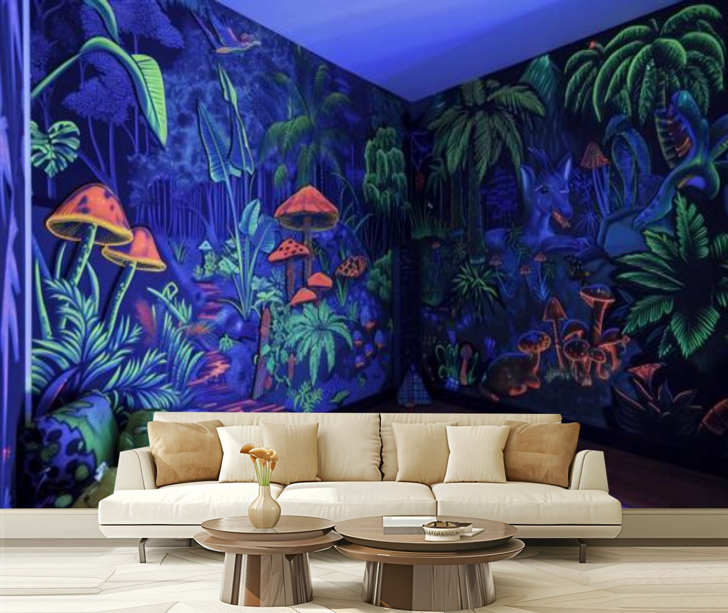 Peel and Stick Wallpaper Canvas Exotic Animal Jungle Mural Blacklight ...