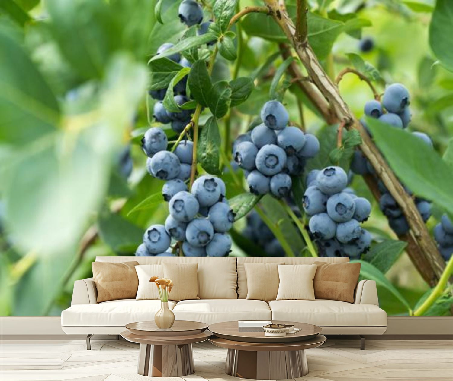 Peel and Stick Wallpaper Canvas Fresh blueberrys branch blueberry field ...
